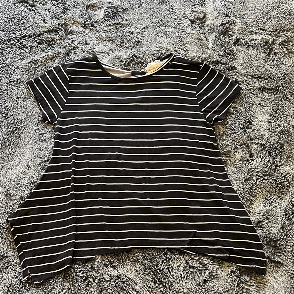 btween Black and White Striped Short Sleeve Top